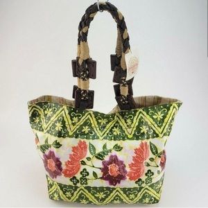 Plenty by Tracy Reese Floral PVC Mixed Media Large Casual Tote Beach Bag